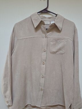 Studio Works Women's Casual Button-Down Shirt in Taupe